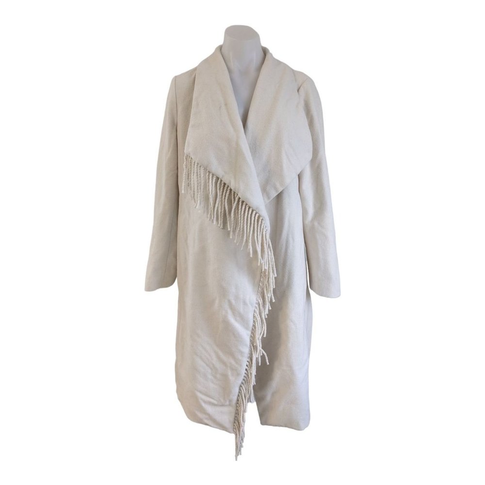 Milly Sz Medium Fringe Open Front Coat Overcoat White Long Sleeve Winter Jacket